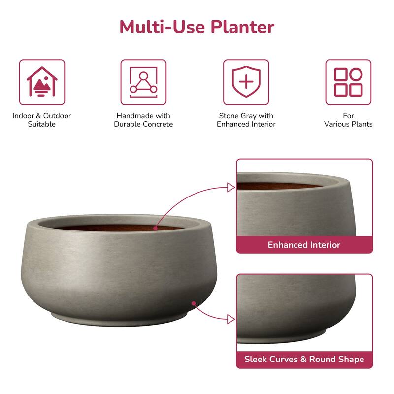 Upgraded Interior Concrete Curvy Round Planter