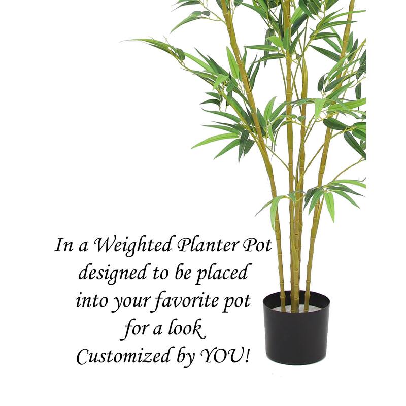 The Mod Greenhouse 60" Artificial Real Touch Bamboo Tree in Black Matte Planter's Pot