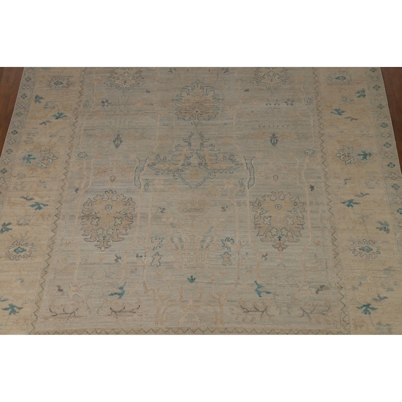 Hand Knotted Oriental 100% Wool Carpet Transitional All-Over Beige & Ivories Oushak Area Rug - 10' 6'' X 8' 2''