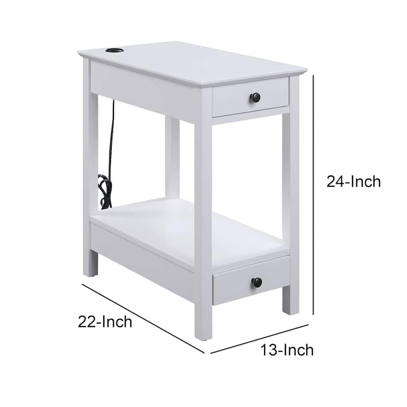 Wooden Frame Side Table with 2 Drawers and 1 Bottom Shelf, White