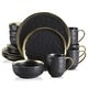 preview thumbnail 1 of 12, Aura 16pc Dinnerware Set with Gold Trim, Service for 4
