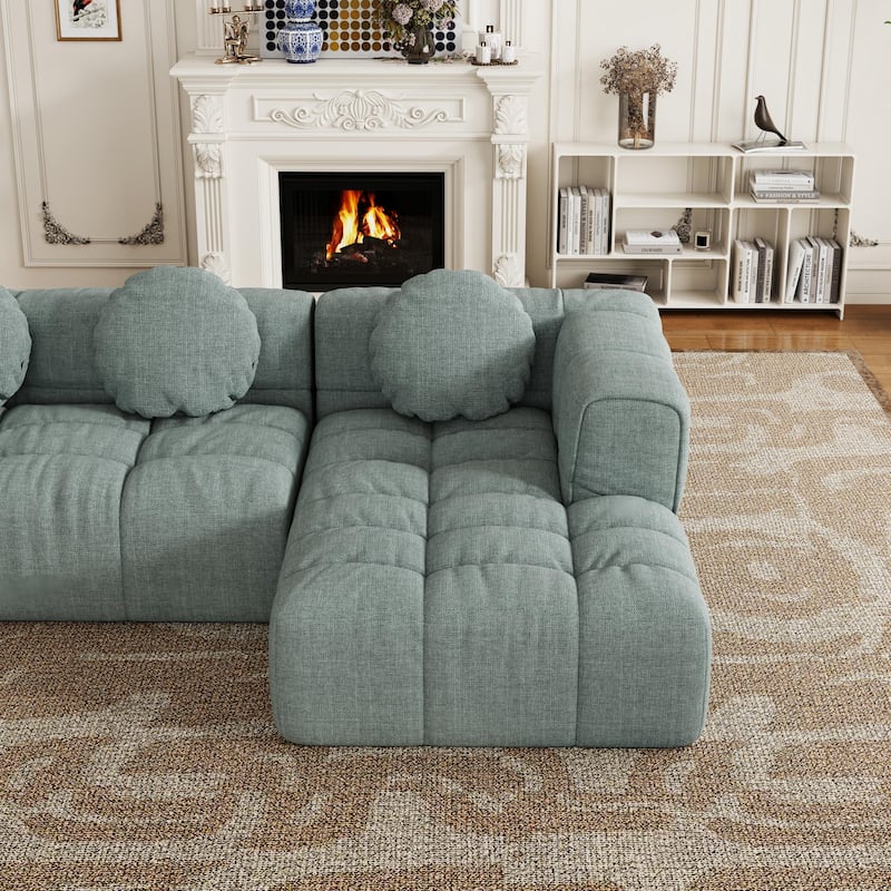 103" Chenille L-Shaped Sectional Sofa with Right Recliner, 3 Pillows and Modular Design
