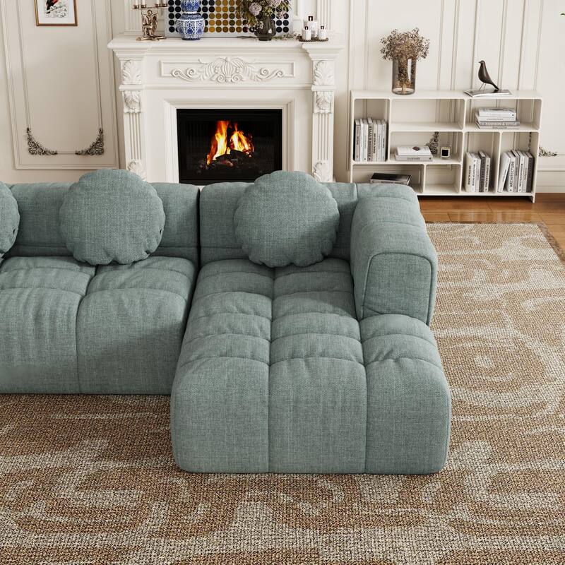 103" L-Shaped Chenille Sectional Sofa with Right Recliner & Pillows