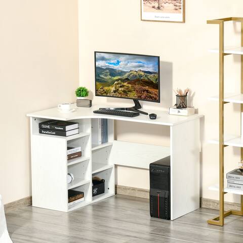 HOMCOM L-Shaped Corner Home Office Computer Desk, Study Table PC Workstation with Storage Shelf