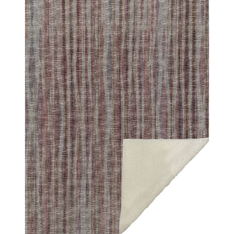 HomeRoots 50" X 70" Burgundy And Beige Striped Microfiber Plush Throw Blanket