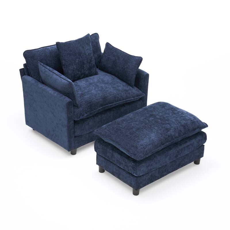 39.4" Chenille Accent Chair Club Chair with Ottoman, Living Room Chair Upholstered Armchair, Chaise Lounge Chair