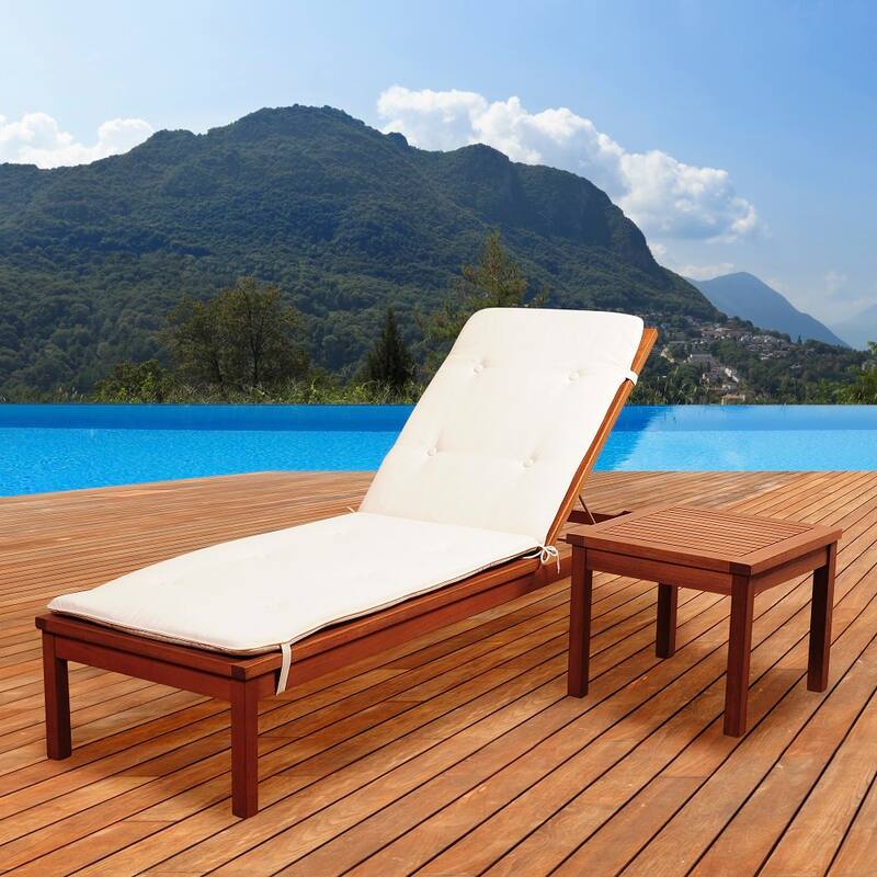 Amazonia Washburn 2-Piece Outdoor Chaise Lounger Lounge Chair Set with White Cushions
