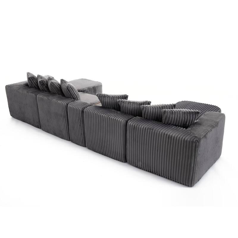 137.5" U-Shaped Sectional Sofa with Coffee Table Board and Ottoman