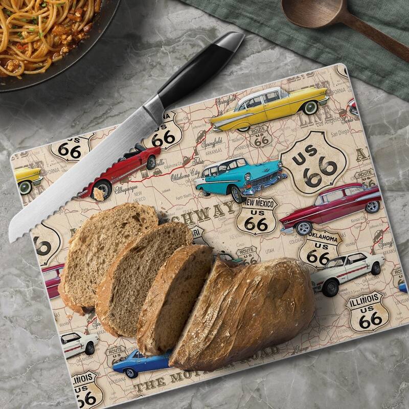 Route 66 Map 3mm Heat Tolerant Tempered Glass Cutting Board 10” x 8” Made in the USA Dishwasher Safe