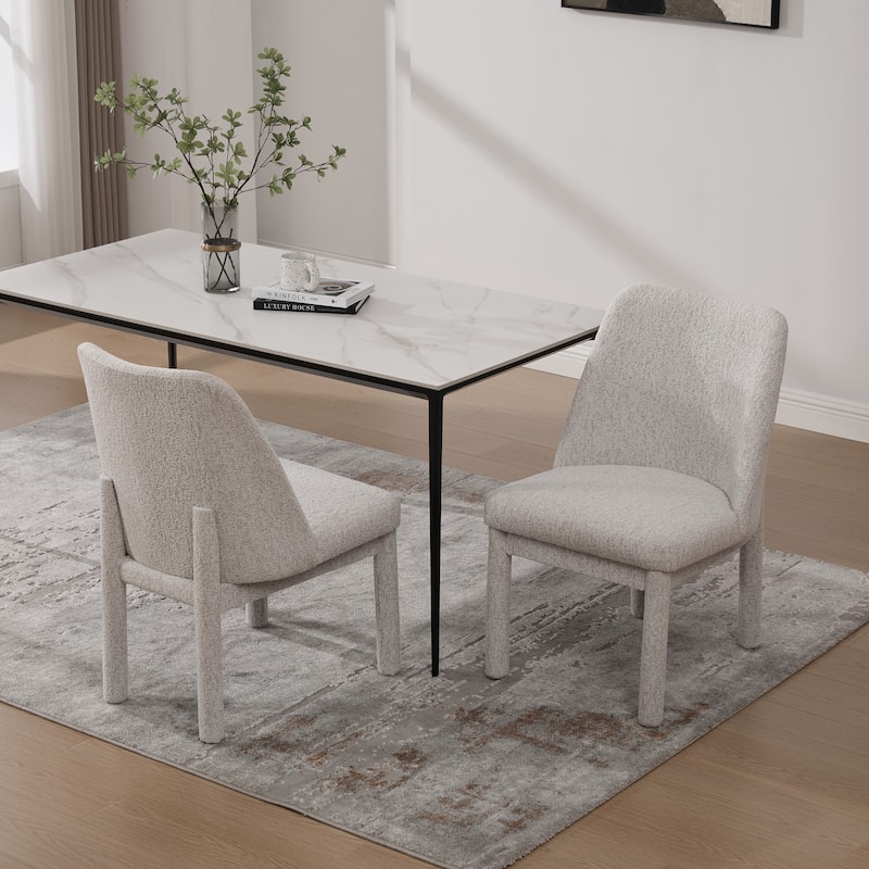 Chenille Upholstered Dining Chair Set of 2, Kitchen Side Chairs with Curved Backrest, Accent Chair with Rubberwood Legs - Beige
