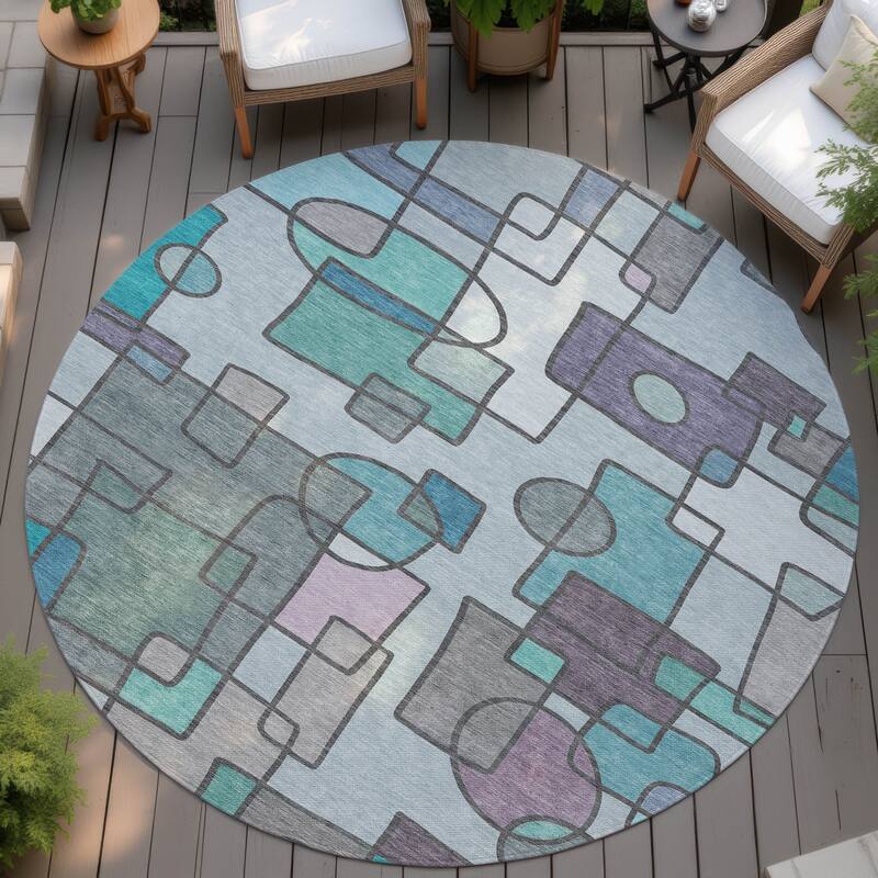 Machine Washable Indoor/ Outdoor Contemporary Prenner Chantille Rug - Teal - 8' x 8'