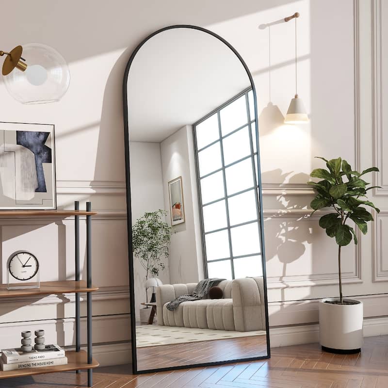 Metal Arch Full Length Mirror Floor Mirror Wall-Mounted - 21x64 - Black