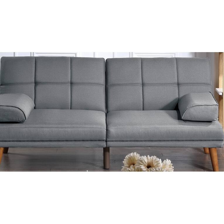 Blue Grey Polyfiber Adjustable Tufted Sofa with Solid Wood Legs