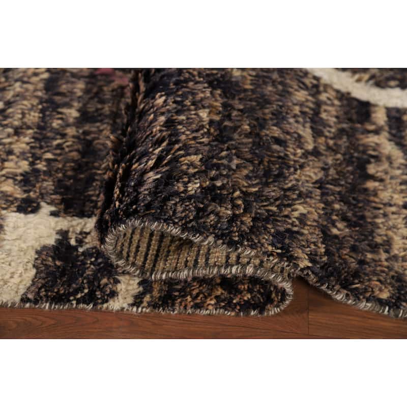 Brown Plush Moroccan Area Rug Hand-Knotted Living Room Wool Carpet - 9'0" x 12'5"