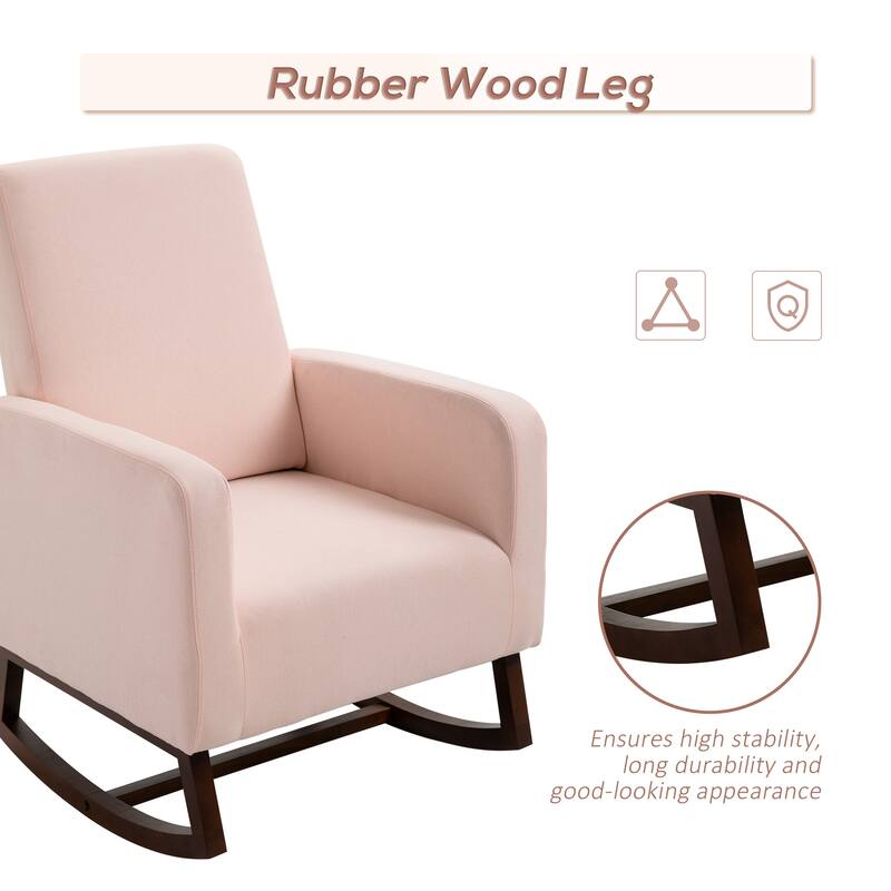 HOMCOM Fabric Rocking Chair with Curved Wood Base Padded Seat, 30.25'' W x 36.25'' D x 39.25'' H