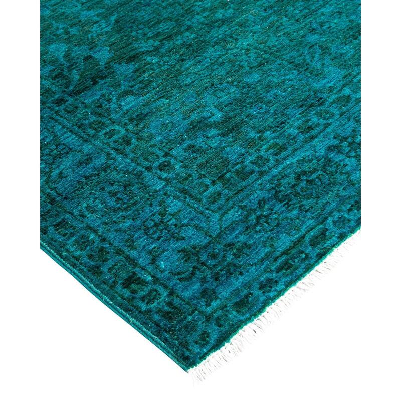 Overton Hand Knotted Wool Vintage Inspired Modern Contemporary Overdyed Blue Runner Rug - 3' 2" x 15' 1"