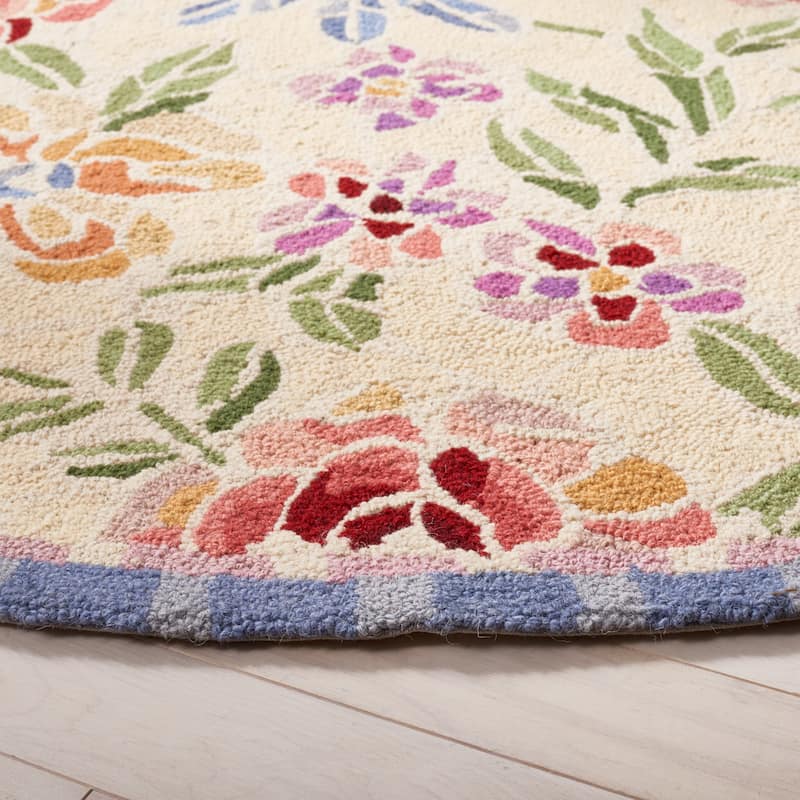 SAFAVIEH Handmade Chelsea Sprig French Country Floral Wool Rug - 3' Round - Ivory