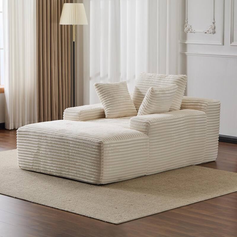 Oversized Chaise Lounge Chair Cozy Cloud Couch,Upholstered Sleeper Sofa Daybed With 3 Throw Pillows And Wide Armrest - White