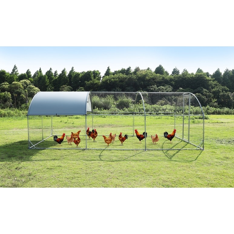 Large Metal Chicken Coop Walk in Poultry Cage Hen Run House Bed Bath