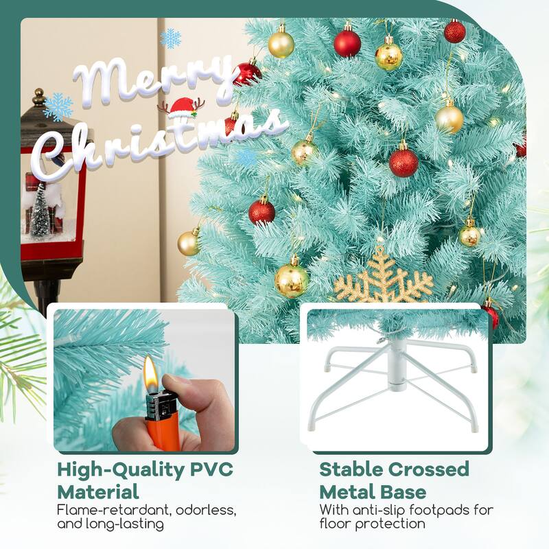 Gymax 7 FT Artificial Xmas Tree w/ 1040 Branch Tips 380 Warm White LED - See Details