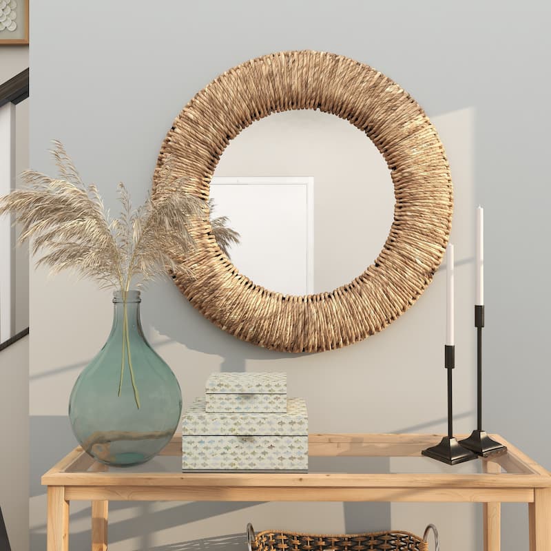 Rattan Coiled Weaved Frame Room Wall Mirror - Brown - Roche River Decor