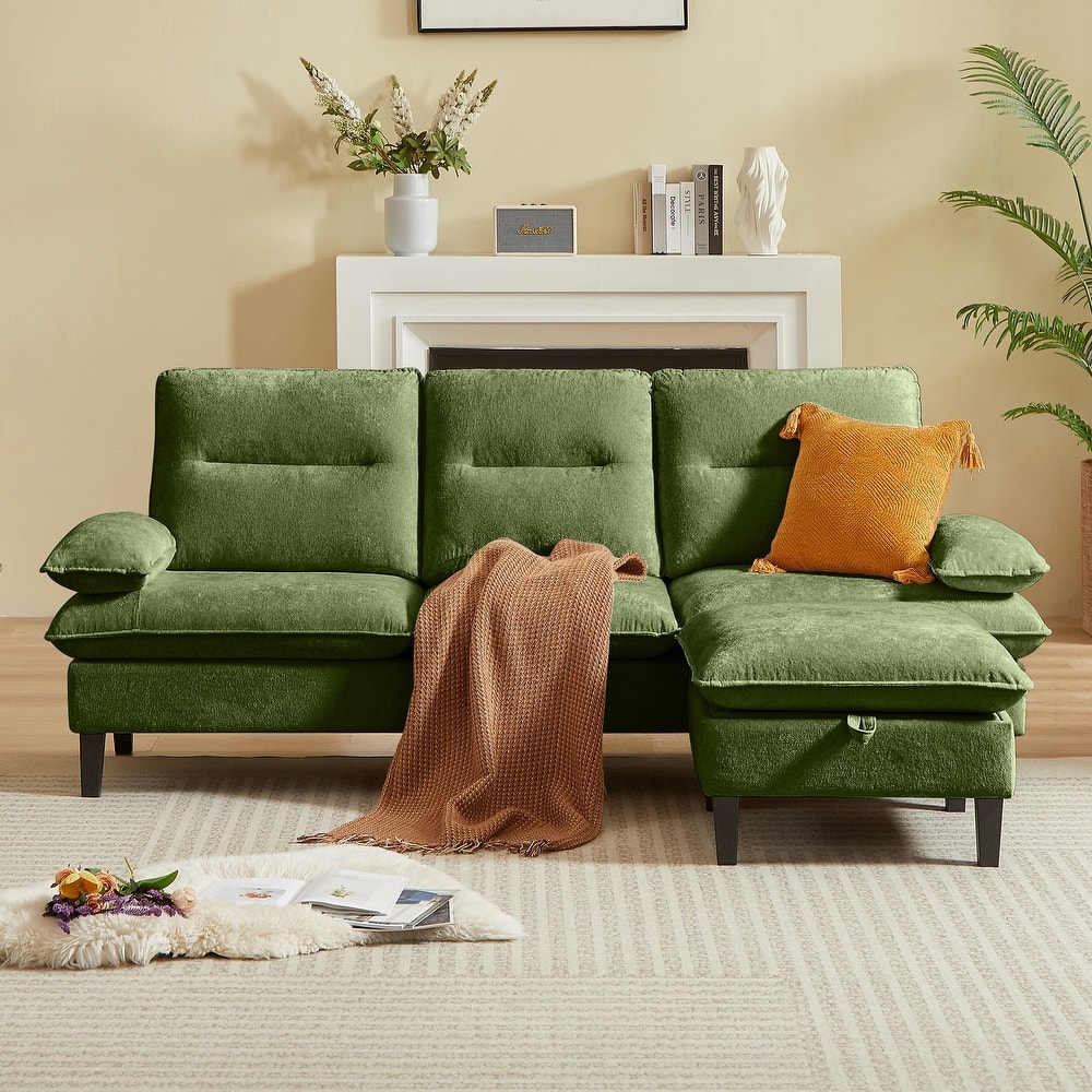 86.22" Chenille L Shaped Sofa With Ottoman
