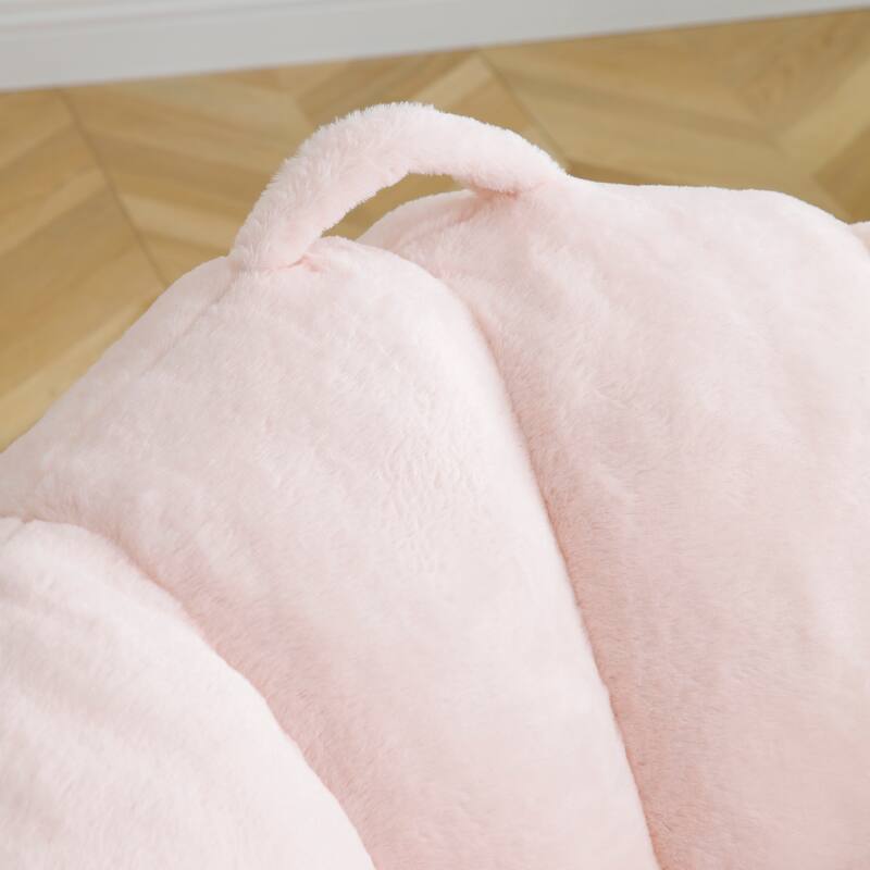 Faux Fur Bean Bag Chair with Ottoman, Giant Bean Bag Chairs for Adults, Shell-Shaped Lounge Floor Sofa with Filler