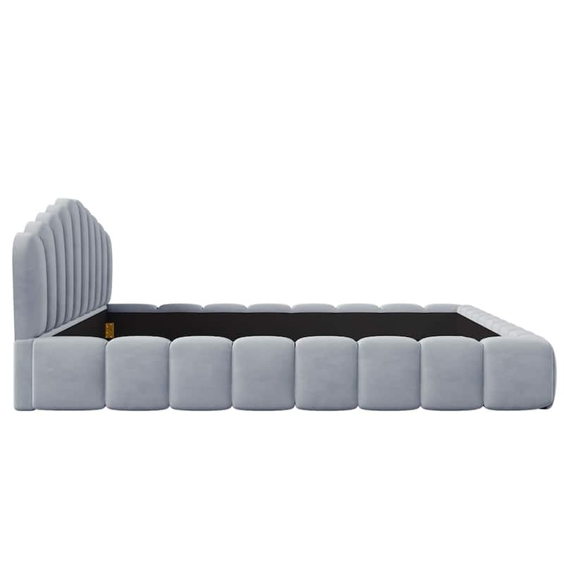 Upholstered Velvet Fabric Floor Bed Platform Bed