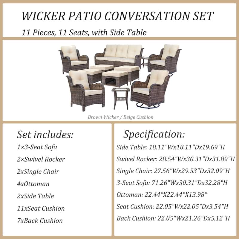 Patio Conversation Sets-Wicker Patio Furniture Sets with Swivel Chairs