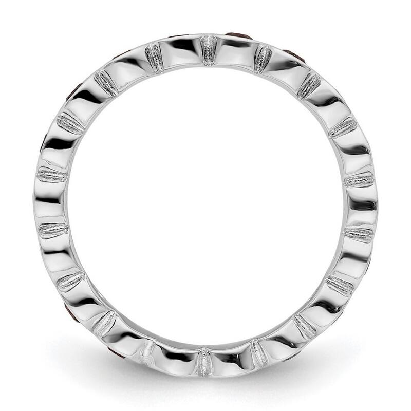 Curata 925 Sterling Silver Bezel Polished Patterned Stackable Expressions Garnet Ring