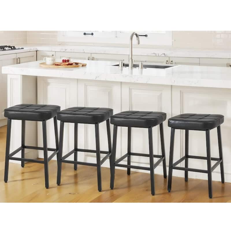 VECELO 24 Inch Counter Height Bar Stools, Backless Bar Stools Set of 2/4/6, Leather Kitchen Stools