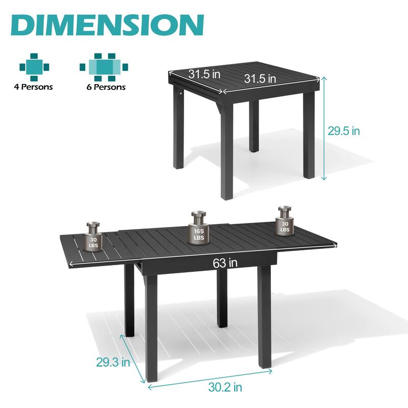 Outdoor Aluminum Expandable Patio Dining Table Adjustable Extension Leaf for 6/8/10 Person