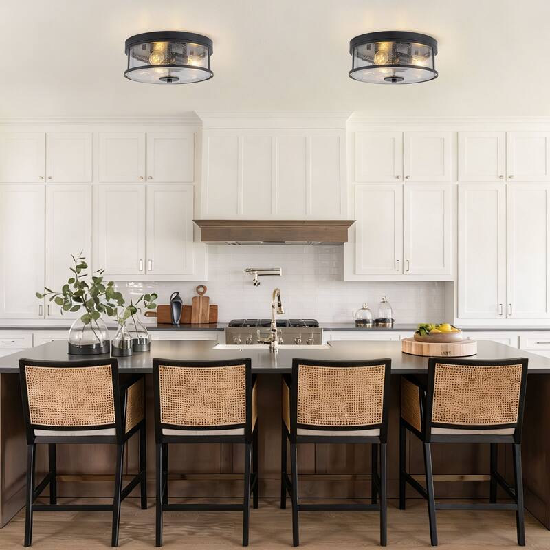 Starsky 3-Light Modern Clear Hammered Glass / Seeded Glass Flush Mount