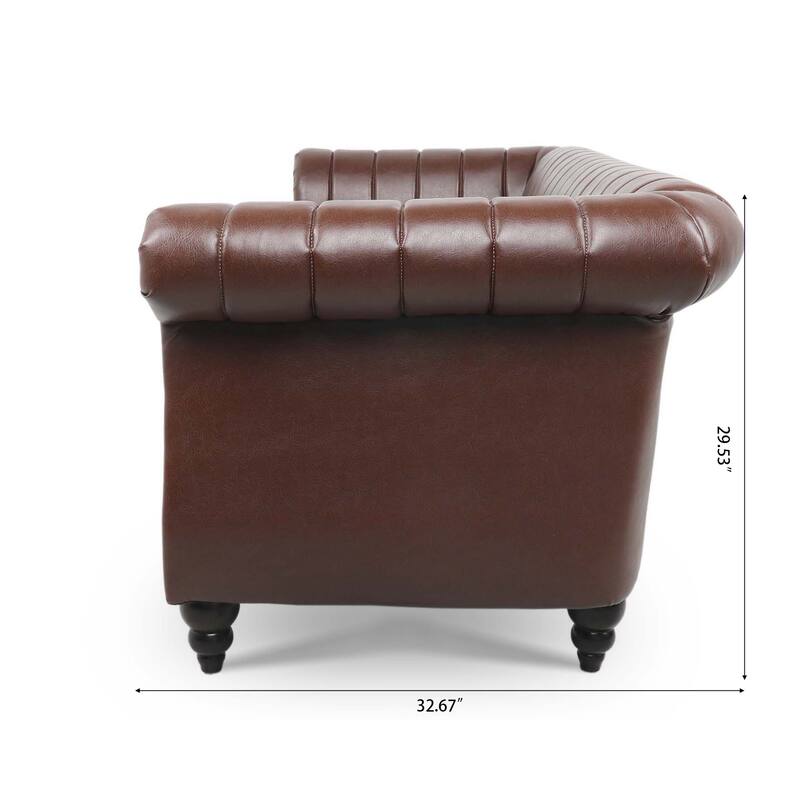 PU Rolled Arm Chesterfield Sofa 84" Three Seater Sofa for Living Room