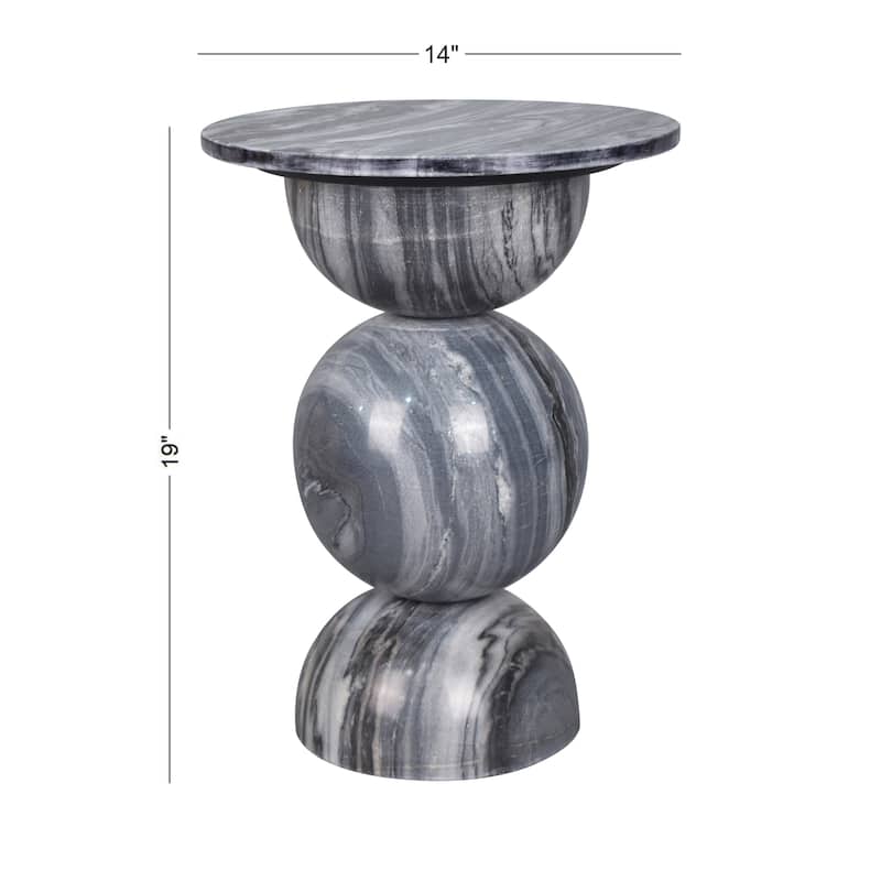 Lyra 19" Modern Natural Marble Handmade Stacked Round Pedestal End Table, Dark Gray/Light Gray, by JONATHAN Y.