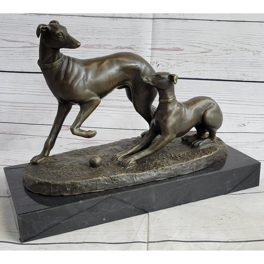 Pj Mene Two Greyhounds Imitative Dogs Playingargente And Dore Bronze Statue Sculpture