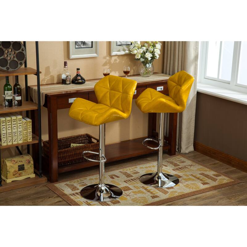 Contemporary Tufted Adjustable Height Hidraulic Bar Stools, Set of 2