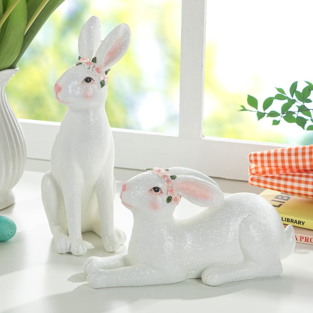 Glitzhome Easter 9.75"H Resin Bunny Figurine Table Decor Gifts (Set of 2)