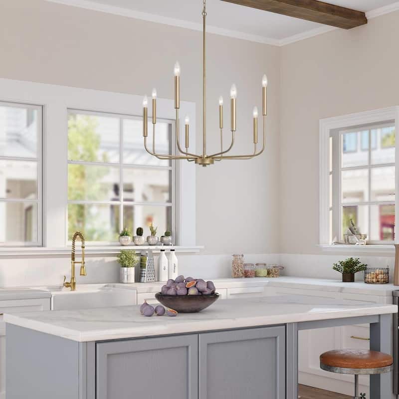 Modern Gold 8-Light Chandelier Classic Wheel Ceiling Lights for Dining Room