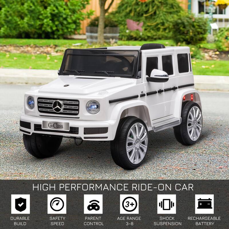 12V Mercedes Benz G500 Licensed Kids Electric Ride On Car, Battery-Powered Truck with Remote Control, Music & Headlights - White