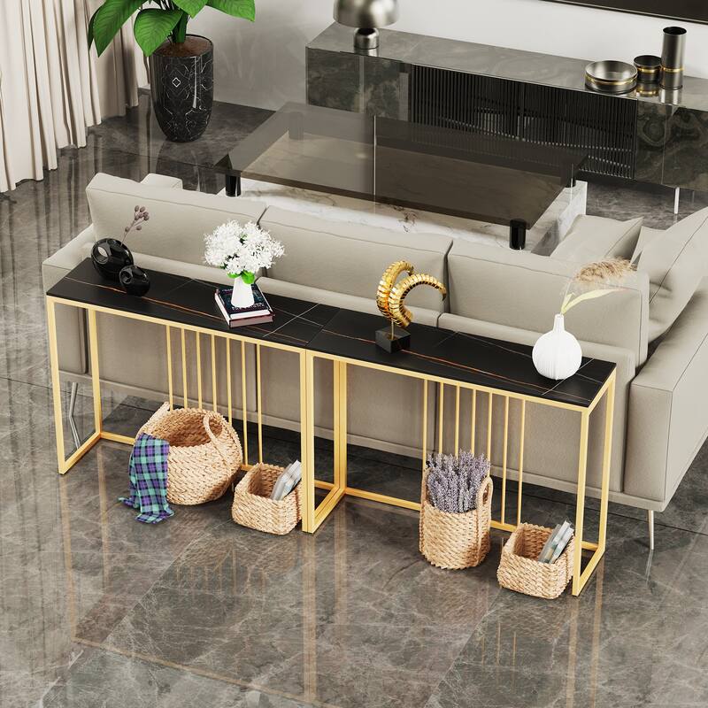 40" Wide Sintered Stone Entryway Entry Console Table Metal Frame