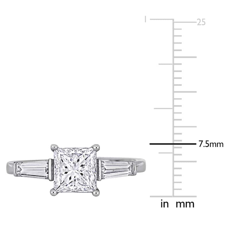 Miadora 2ct TDW Princess and Taper-Cut Diamond Three Stone Engagement Ring in 14k White Gold