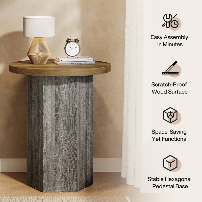 Round End Table Side Table with Pedestal for Sofa Couch Living Room