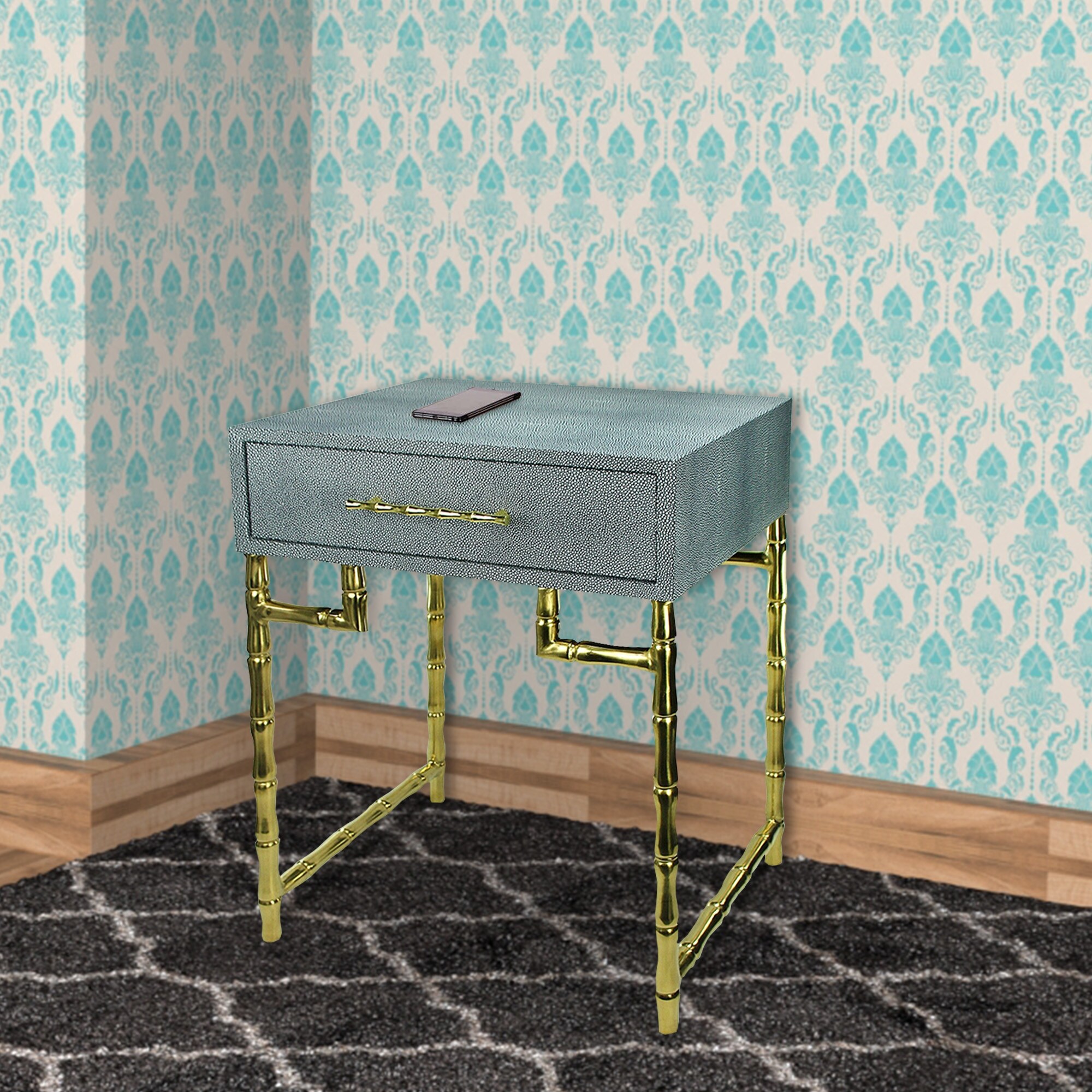 Wood And Metal Side Table With Bamboo Style Legs Gray And Gold On Sale Overstock 31095424