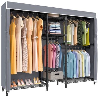 Heavy Duty Covered Clothes Rack Portable Wardrobe Closet, 5 Tiers Wire Garment Rack Metal Clothing Rack with Oxford Fabric Cover