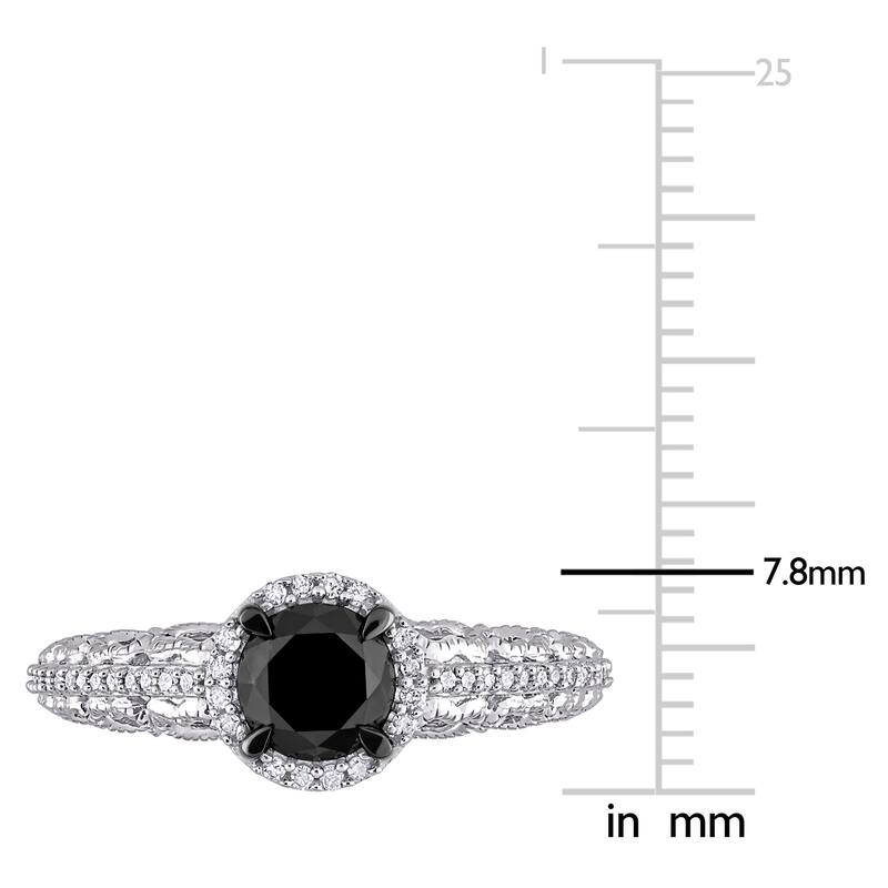 Miadora 10k White Gold with Black Rhodium 1 1/6ct TDW Black & White Diamond Halo Engagement Ring