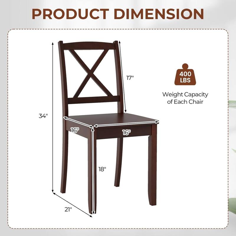 Set of 2 Dinner Chairs Armless Kitchen Chairs w/ Rubberwood Legs