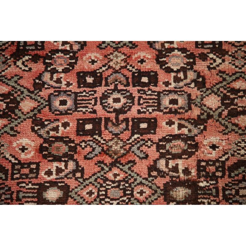 Hand Knotted Oriental 100% Wool Carpet Traditional Medallion Pink Hamedan Runner Rug - 9' 11'' X 3' 6''