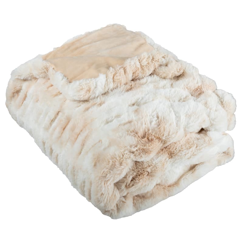 Oversized Ruched Faux Fur Blanket - 60x80-Inch Queen-Size Throw by Lavish Home