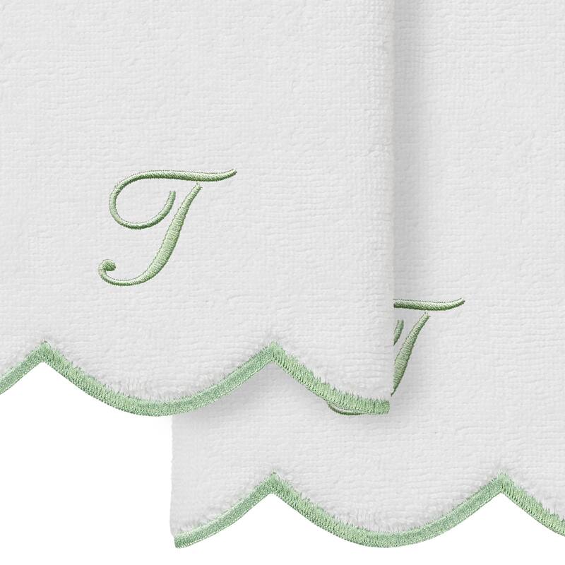 Authentic Hotel and Spa 100% Turkish Cotton Green ADORNIA Scallop Personalized 2 Piece Fingertip Towel Set - 2 Fingertip Towels